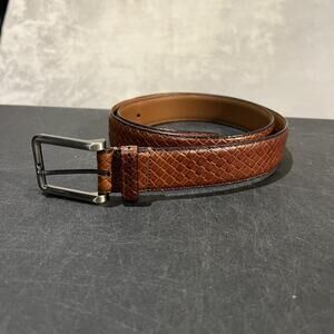 Jos. A. Bank Leather Belt Mens 38 Brown Handcrafted in Italy Woven Embossed